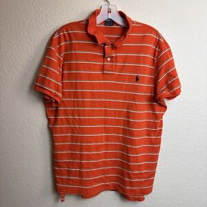 Polo by Ralph Lauren Men's Polo Shirt Orange Stripe Short Sleeve Custom Fit Sz L